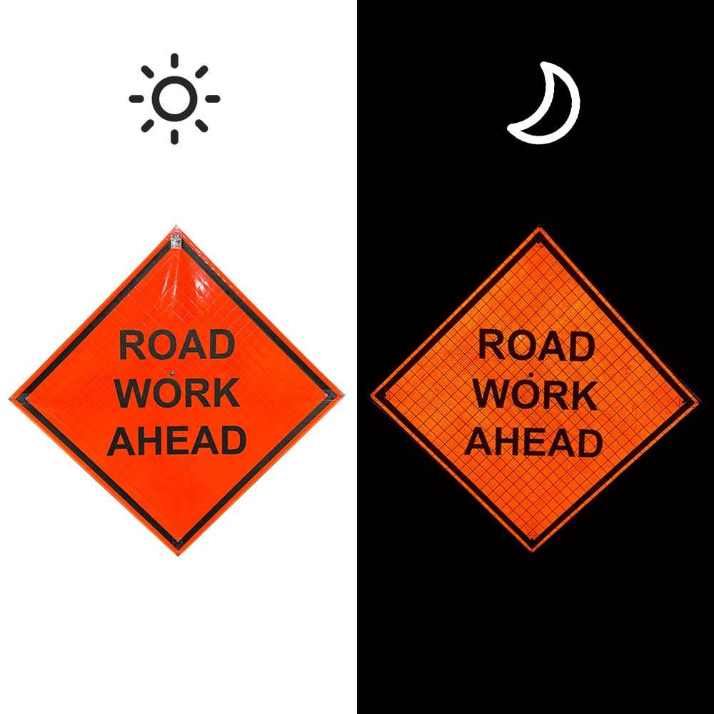 48 Inch Road Work Ahead Roll Up Reflective Traffic Sign - 